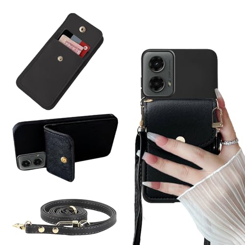 Tuxiwei for Moto G 5G 2024 Case, Moto G 5G 2024 Case Wallet Back with Card Holder, Shockproof PU Leather Case | Crossbody Adjustable Detachable Lanyard Hands Free | Stand with Magnetic Closure -Black