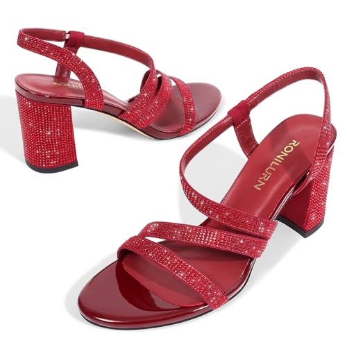 Heels For Women Heeled Sandals High Chunky Heels Strappy Open Toe Rhinestone Round Toe Comfortable Sparkly Dress Wedding Shoes Bridal Prom