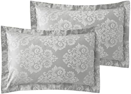 ED Luxury 600 Thread Count Jacquard Duvet Cover 3 Piece Set | Super Soft Cotton Rich & Warm Bedding | Damask Pattern Quilt Cover (King, Silver Damask)