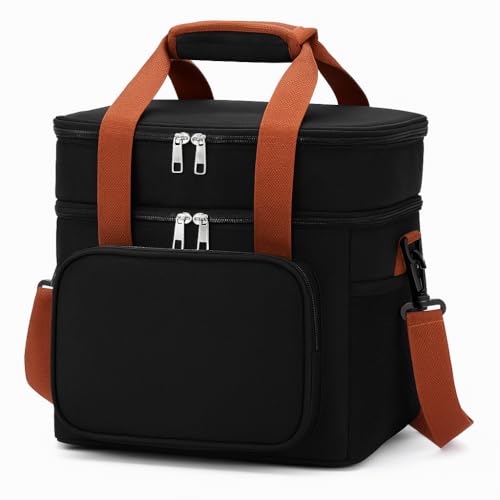 Bolsa Termica para Marmita e Lanche, Lancheira Termica, Isotérmica, Alça Regulável, 2 Compartimentos, Ideal para Trabalho, Academia, Faculdade, Viagens, Bolsa para Comida, Bolsa para Lanche (PRETO)