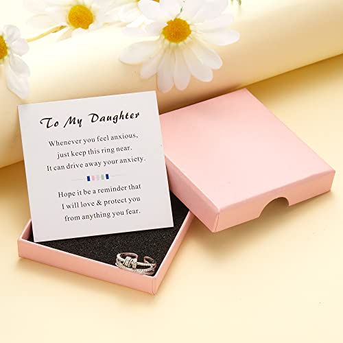 Inerrwix To My Daughter - Fidget Ring Anxiety Meditation Ring For Women Girls Ring With Beads Spinner Adjustable Swivel Ring Fidget Jewelry Gift For Daughter Stepdaughter (2Pcs Silver & Rose Gold) #TOP6