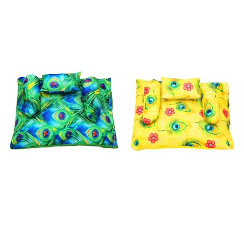 Laddu Gopal Aasan Gaddi seda artificial verde amarillo para Home Mandir 2
