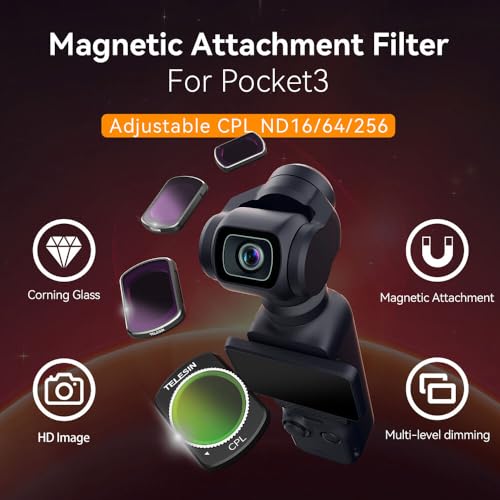 Image of TELESIN Magnetic CPL ND16 /ND64 /ND256 Filters Kit for DJI Osmo Pocket 3 4, HD Optical Glass /Multi-Coated Osmo Pocket 3 Neutral Density Polarising Filter, Pocket 4 Action Camera Creator Accessories