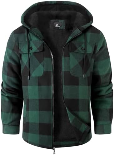 SwissWell Herren Hemdjacke Verdicken Karierts mit Reißverschluss Flanelljacke Plüschfutter Freizeit Gefüttert Kapuzenpullover Männer Winter Hemd Fleece Hoodie Winterjacke mit Tasch