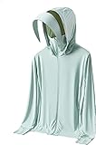 Lightweight Sun Protection Clothing for Men and Women Long Sleeve Ice Silk Hoodie Shirts Jacket with Pockets (Women-Green,M)