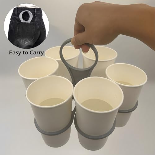 2 Stück Becherträger, Getränketräger mit Griff, Zusammenklappbarer Getränketräger, Stabiler Kunststoff Rotierender Faltbarer Kaffeeträger für Festivals