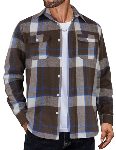 Image of COOFANDY Mens Flannel Shirts Long Sleeve Plaid Shirt Jacket Button Down Shirt with Pockets