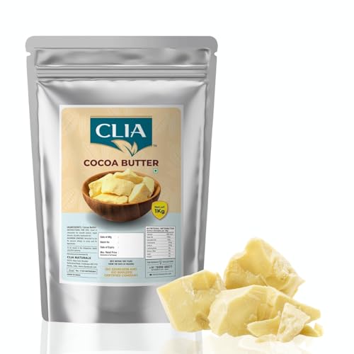 Clia Natural Cocoa Butter for Baking & Cake Making 100% Pure, Food Grade, Unrefined & Organic | Ideal for Chocolate, Desserts, Frosting, and Confectionery | No Preservatives or Additives (1kg)