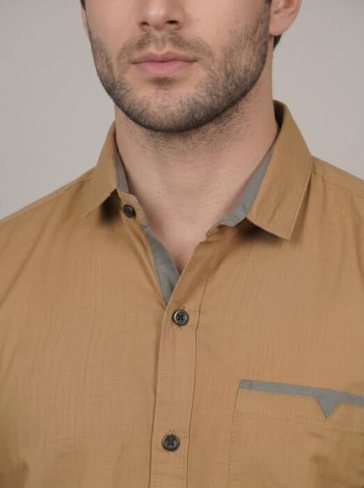 Image of Diverse Men's Cotton Blend Shirt with Pocket Design Spread Collar Full Sleeves Regular Fit and Standard Length | Comfortable Cotton Casual Shirt for Man