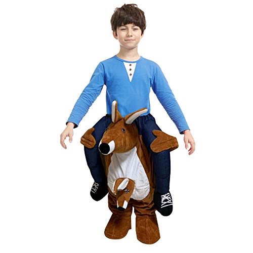 rushopn Ride on Kangaroo Mascot Costume Kangaroo Carry me Fancy Dress Costume for Adult/Child Brown Kangaroo Child