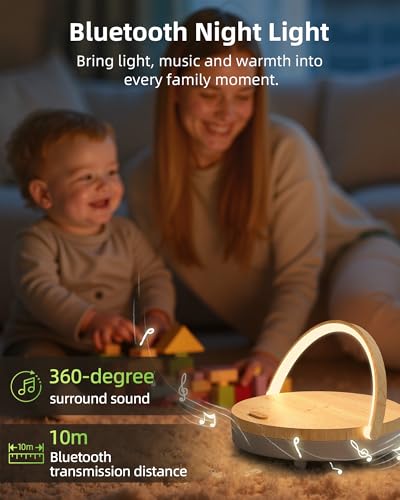 Image of EZVALO Birthday Gifts for Women, Music Table Lamp with Wireless Charger, 4 in 1 Touch Bedside Lamp, Bluetooth Speaker, Phone Holder, Dimmable LED Night Lights Birthday Gifts for Women, Men, Dad, Mom