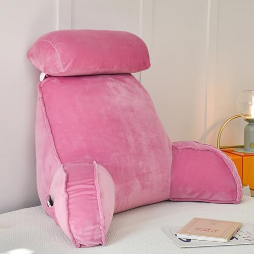 MANGGUO Almohada de Lectura,Cojín de Lectura,Cojín Apoyo de Espalda,Almohada de Lectura con Brazo,Ideal para Trabajar,Leer o Jugar en la Cama/Sofá/Suelo (Pink)