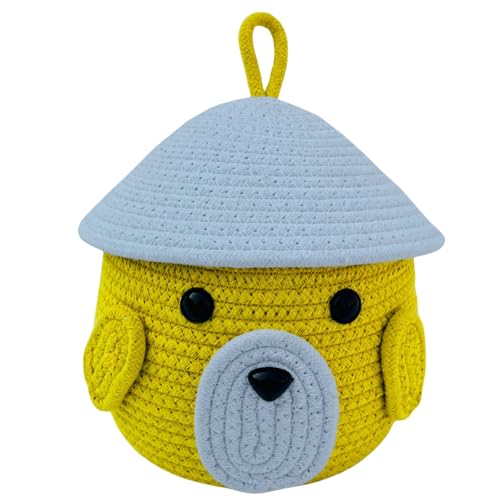 Image of Multi-Purpose Cute Jute Basket with Lid Storage Baskets for Bathroom Living Room & Kitchen Organiser Box Vanity Box First aid Box (Pack of 1) 25x20cm (yellow)