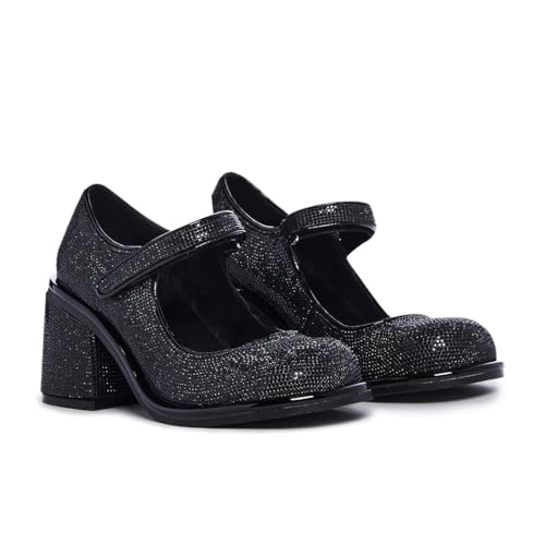 Dolls Kill Desire Me Rhinestone Mary Janes by Sugar Thrillz – Pumps with Sparkling Rhinestones, Block Heels, and Hook-and-Loop Closure, Perfect for Parties and Nights Out