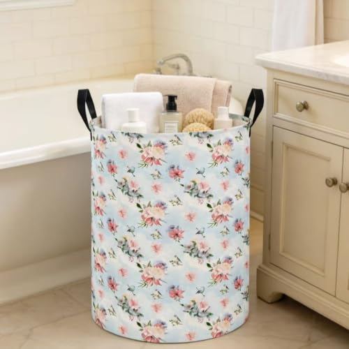 Image of NTAOHAMPER Laundry Hamper,Laundry Basket,Baby Nursery Hamper,Waterproof Storage Bin,Clothes Organizer Basket,Room Decor(Blue Retro Flower)