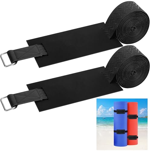 Nkiy Quen 2 Set 120 Inch Anti-Slip Floating Water Mat Straps,Extra Long Floating Pad Strap with Pad Protectors and Metal Buckle,Reusable Neoprene Water Mat Straps for Storing Pad