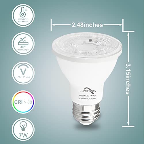 Lumstory 12 Pack Par20 Led Bulbs 5000K Daylight White Dimmable 7W 600Lm 50W 60W Halogen Equivalent E26 Spotlight Indoor Outdoor Flood Bulbs For Track Recessed Lighting #TOP1