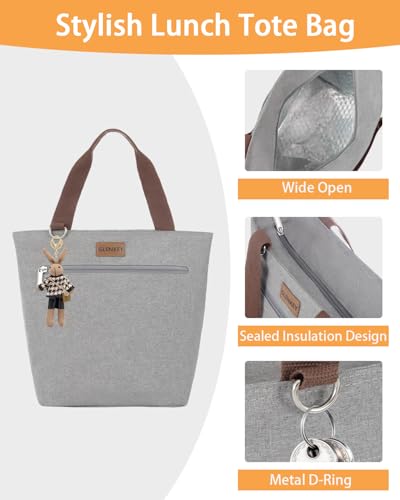 GLENKEY Insulated Lunch Bag Tote Lunch Box - Large Leakproof Cooler Bags for Adults - Soft Lunchbox for Women Work Shift Outdoor Travel Grey 8L — view 4