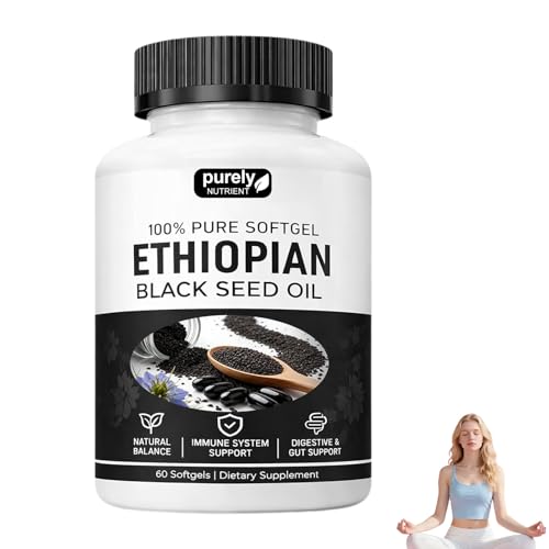 AEEHFENG Purely Ethiopian Black Seed Oil Capsules, Purely Nutrient Ethiopian Black Seed Oil, Organic Cold Pressed, Non-GMO, Gluten-Free, 60 Softgels (1 Bottle)