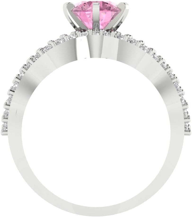 Clara Pucci 14K White Gold Wedding Set - Simulated Pink Diamond Solitaire with Accents Engagement Ring and Stackable Simulated Diamond Wedding Band for Women - Bridal Engagement Set