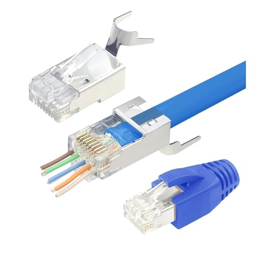 Connecteur Ethernet Cat7 Cat6A RJ45 blindé droit avec serre-câble bleu en lot de 50