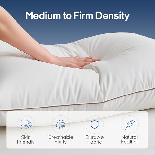 puredown® Goose Feathers and Down Pillows, Premium Medium to Firm Bed Pillows for Sleeping, Luxury Pillows with 100% Cotton Cover, 2 Pack, Standard Size, 20x26 Inches - Thumbnail 5