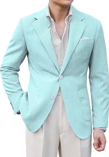 LYOUCI Men Seersucker Sports Jacket Coat Classic Summer Blazer Seersucker