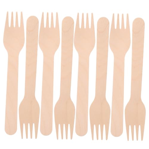 FOMIYES 100 Pcs Natural Wooden Cutlery Set Disposable Forks Utensil for Parties Camping Picnics Weddings Dinner Events