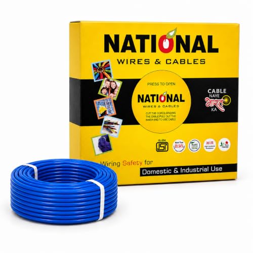 Image of NATIONAL P.V.C. INSULATED WIRES & CABLES | 1.5mm | 90m | FR PVC Insulated CCA Copper Wire | Single Core Multi-Strand House Wiring Cable | Gauge (10 No.) | BLUE
