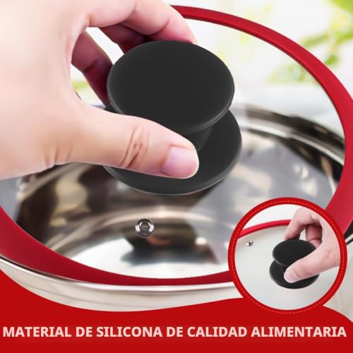 Miniatura 6 de Funworth Perillas De Silicona Para Tapa De Olla, 4 Unidades, Universales Con Destornillador, Resistentes Al Calor, Sin Bpa, Con Orificio Para Tapa De Vidrio, Aptas Para Lavavajillas Negro