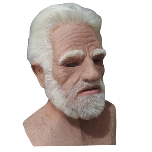 Masque de vieil homme réaliste aux cheveux blancs avec texture en latex authentique