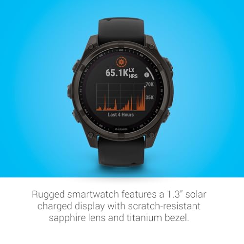 Image of Garmin Fenix 8, 47mm, Solar, Sapphire, Smartwatch, Carbon Gray Titanium with Black /Pebble Gray Silicone Band