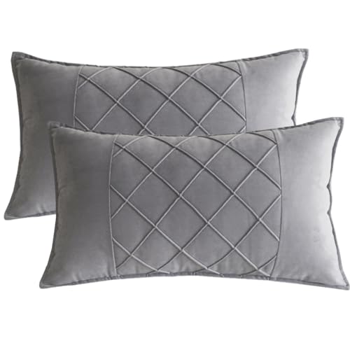 Lutanky Grey Oblong Cushion Covers 30 x 50 cm (Pack of 2) Patchwork Design Soft Velvet Pillow Covers Decorative Rectangle Throw Pillow Cases for Sofa Bedroom Home Accessories 12x20 Inch - Cosy Home Interiors Lutanky Grey Oblong Cushion Covers 30 x 50 cm (Pack of 2) Patchwork Design Soft Velvet Pillow Covers Decorative Rectangle Throw Pillow Cases for Sofa Bedroom Home Accessories 12x20 Inch