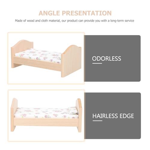 Abaodam Puppenhaus Kinderbett Puppenhausmöbel Holz -miniaturmöbel Puppenbett Mit Bettwäsche Kissen Miniaturbett Holz Dekoration Bettmodell Kinderzimmer Baumwolle