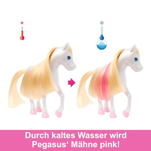 Barbie Chelsea-Puppe und Baby-Pegasus Spielset, geflügeltes Spielzeugpferd, Barbie A Touch of Magic Ein verborgener Zauber Set mit Stall, einem Hasen und Zubehör, JCW56
