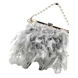 DSFIHJO Bolso Con Plumas Bolsos y carteras de plumas for mujer, bolso mano for fiesta noche, hombro, boda con cadena perlas para la Fiesta(GRAY)