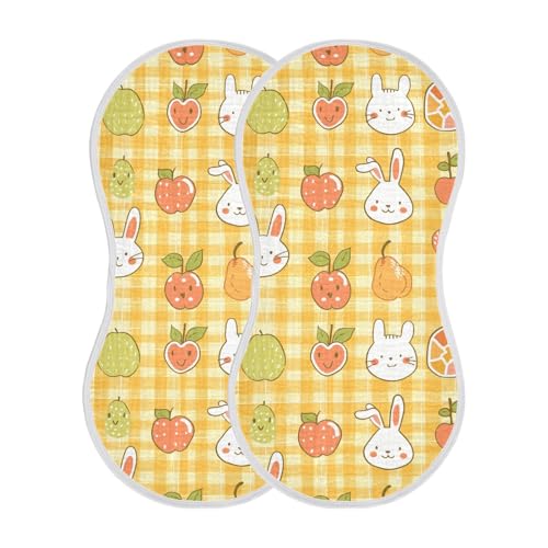 Yellow Checkered Animal Design Cotton Baby Muslin Burp Cloths Easy Care wash rag for Set of 2, 22x11in