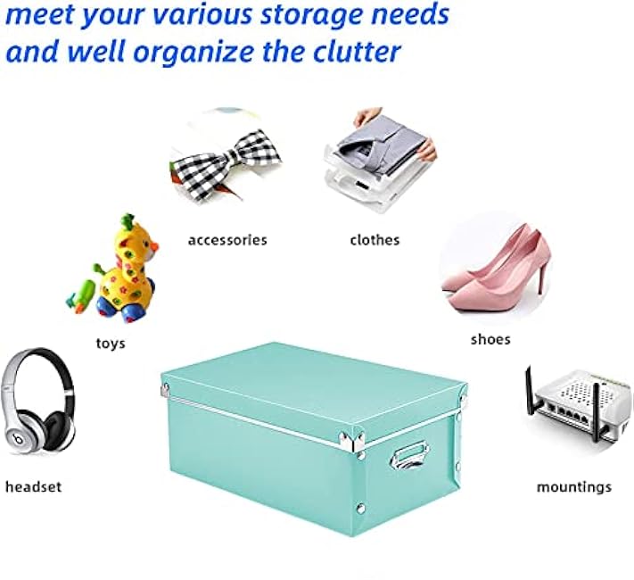 3 Pack/Set Plastic Storage Box with Lid,Waterproof Collapsible Storage Bins for Shoes/Clothes/Office Teal Color