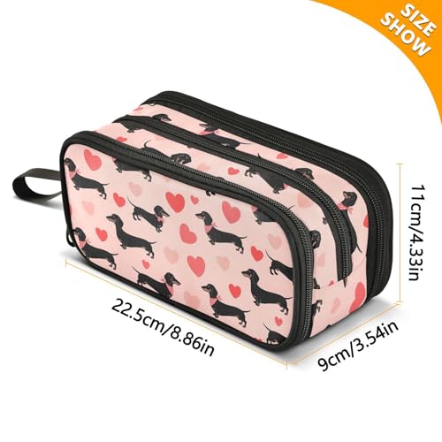 Image of J JOYSAY Dachshund Dog Hearts Pink Pencil Case Large Big Capacity Pen Organizer Case for Girls Boys Desk Organizer for Kids Office School