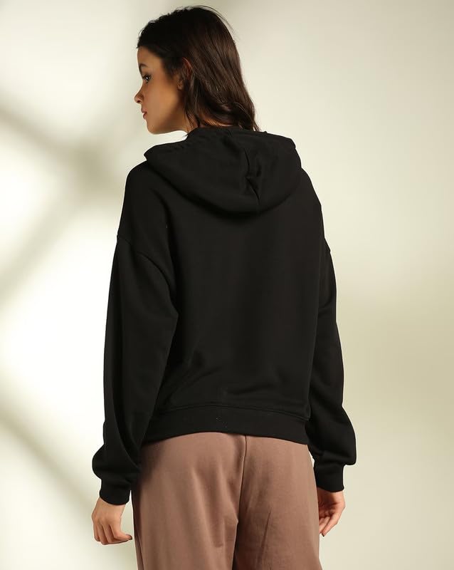 Image of Solid Long Sleeves Hooded Neck Sweatshirt with Kangaroo Pocket Hoodie for Women's