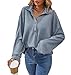 Oversized Casual Long Sleeve Button Sweatshirt for Women V Neck Ribbed Pullovers Trendy Loose Fit Pullover Tops (Light Blue,XX-Large)
