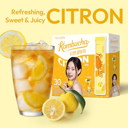 Image of TEAZEN Citron Kombucha Tea, Hydration Drink Mix, Sugar Free, Live Probiotics & Prebiotics, 30 Sticks, 5.29oz