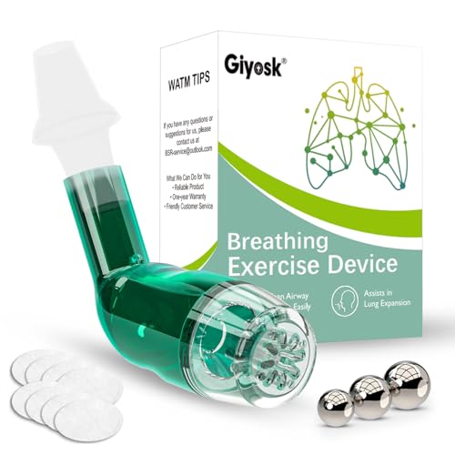 Giyosk Breathing Exercise Device for Lungs, Lung Expansion and Mucus Relief Device, Portable Expiratory Breathing Exerciser with A Set of Accessories, Breathing Trainer for Lung Cleanse(Green)