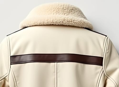 Men’s Cream Sherpa Shearling Sheepskin Leather Biker Jacket – Faux Fur Lined Modern Style Aviator Pilot B3 Bomber Jacket Men4