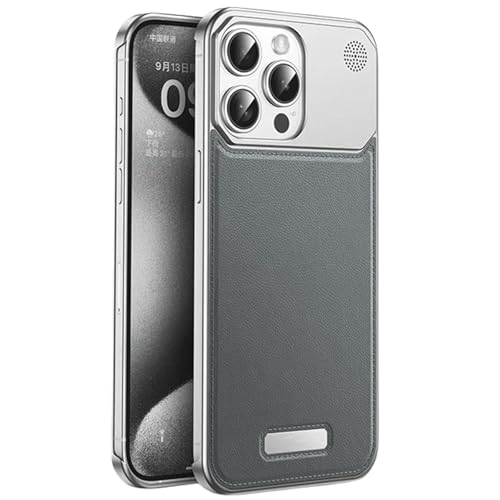 Coque iPhone 16 Pro Max en cuir luxe sans cadre gris élégant