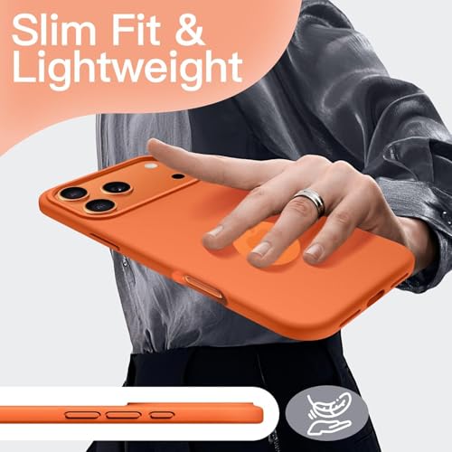 Image of Elzzi Microfiber Logo Cut Cover Compatible for iPhone 17 Pro Case Liquid Silicone Cases Full Body Protective Covers Anti Fingerprint Back Cover with High Raised Camera Lips (Cosmic Orange)