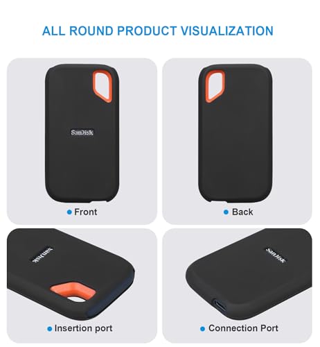 Image of Lacdo Protective Silicon Cover Case for San Disk Extreme Portable External SSD 500GB 1TB 2TB 4TB 8TB USB-C Solid State Drive Silicon Skin Sleeve Shockproof Travel Pouch Storage Bag, Black