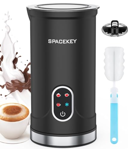 Spacekey Milk Frother, 4-in-1 Milk Frother and Steamer, Auto Shut-off Hot & Cold Foam Maker with Mute Mode, Temperature Control Electric Milk Frother for Coffee, Latte, Cappuccino, Macchiatos