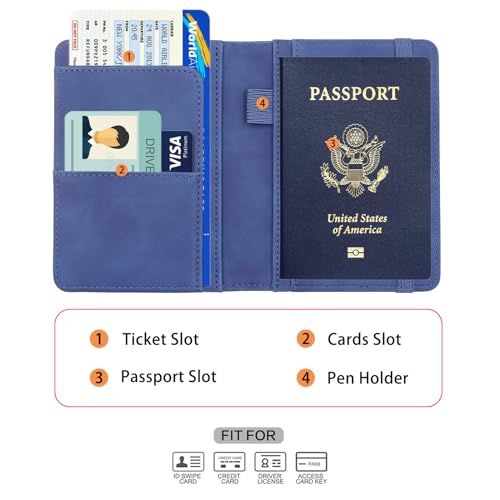 Image of Melsbrinna Premium Leather Passport Holder Covers Case, Waterproof Rfid Blocking Travel Wallet Passport Holder with Pen Holder, Cute Passport Book for Women /Men