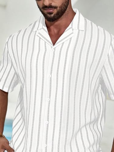 Image of TAGDO Men's Front Button Short Sleeve Striped Top, Casual (2026)